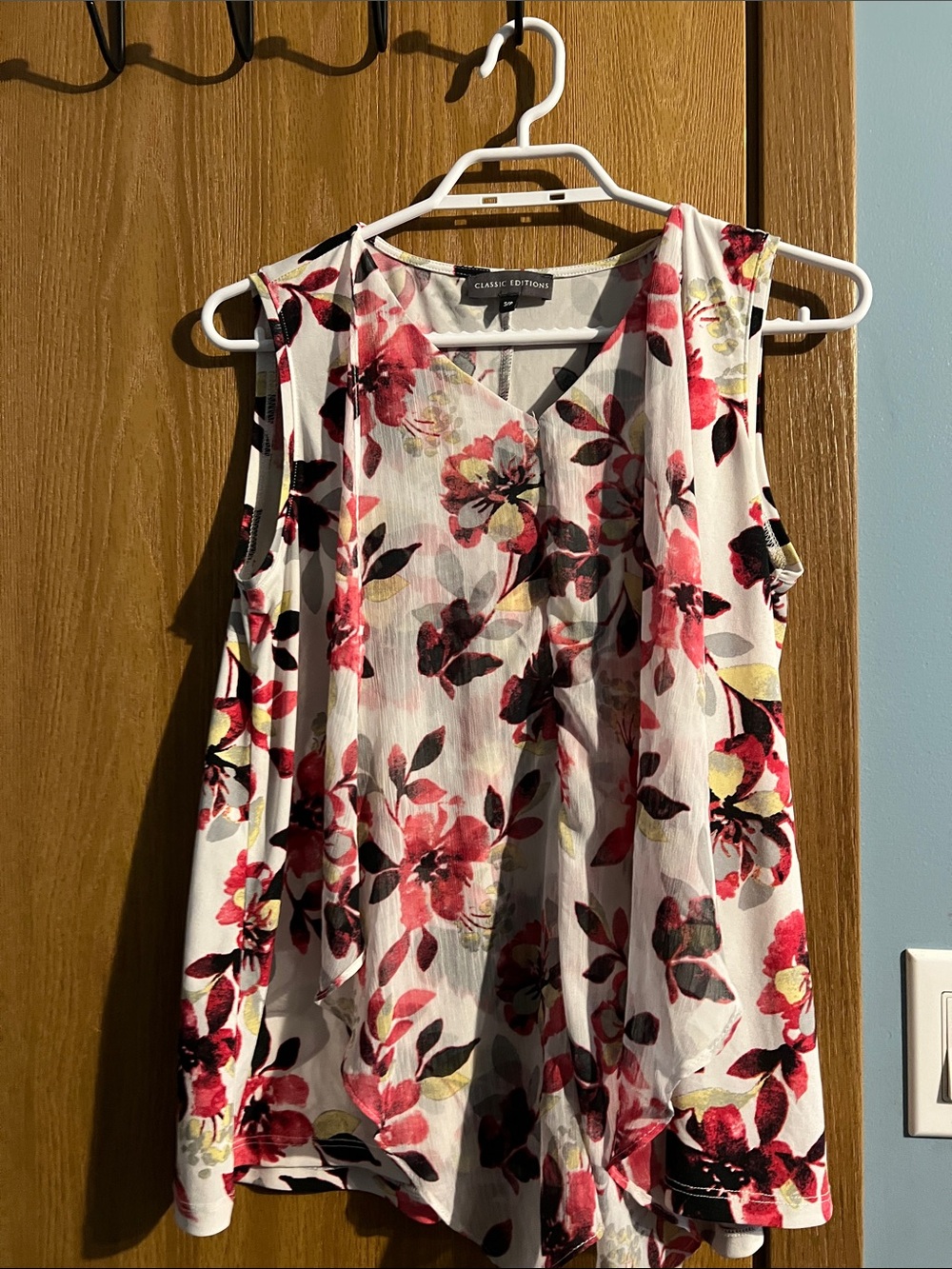 Classic Editions White Tank Top with Pink Floral Print